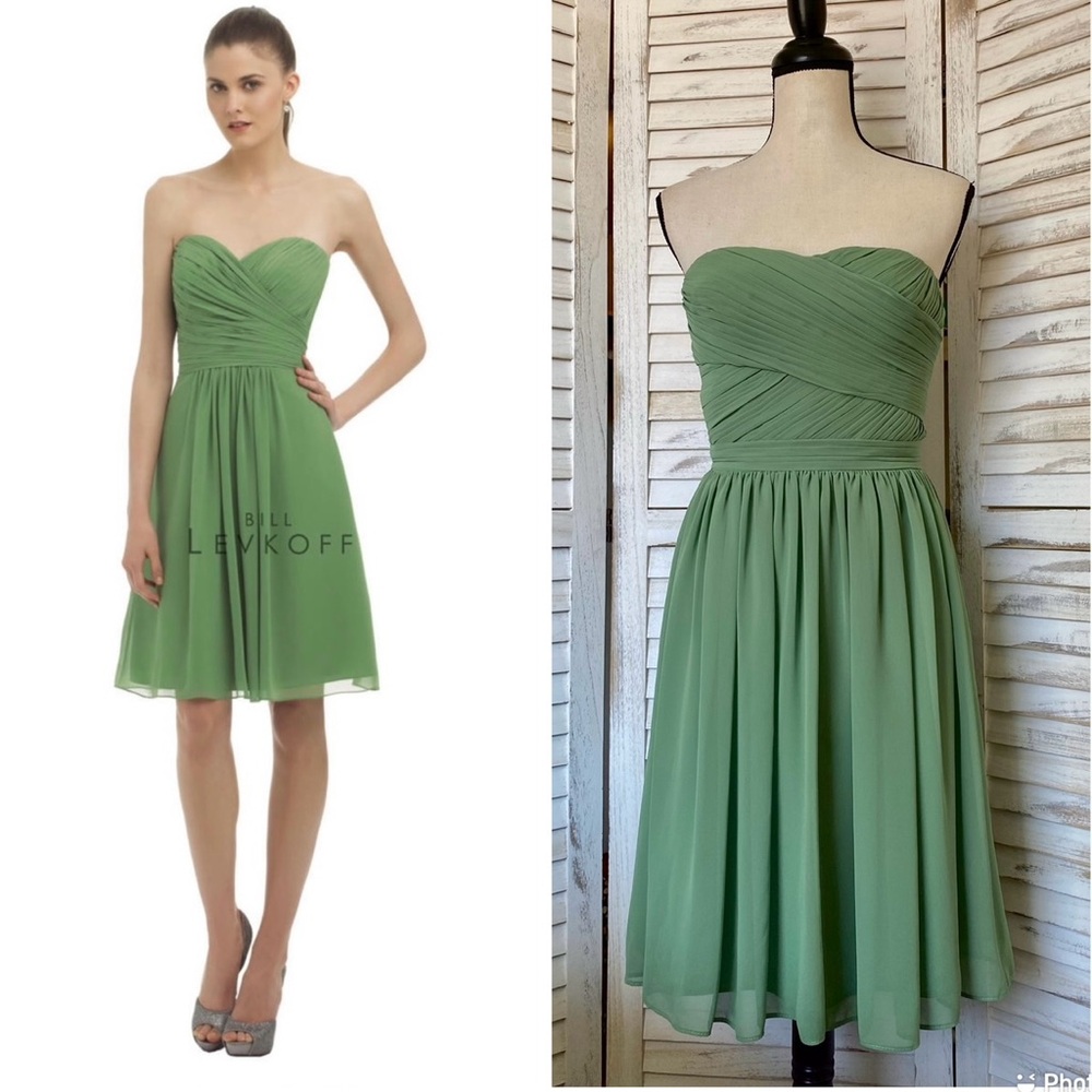 BILL LEVKOFF  Dress Prom Wedding‎ Bridesmaids Short Gown Chiffon Strapless
